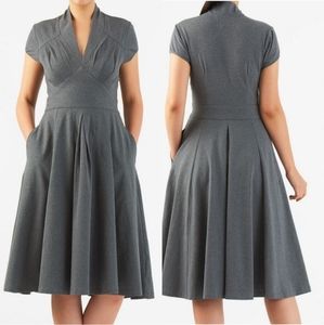 ESHAKTI Gray Midi Dress with Pockets Fit & Flare